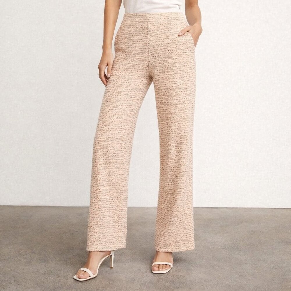 ZARA size L, Striped Cream and Orange Women's Pants, cropped/ankle, cotton blend